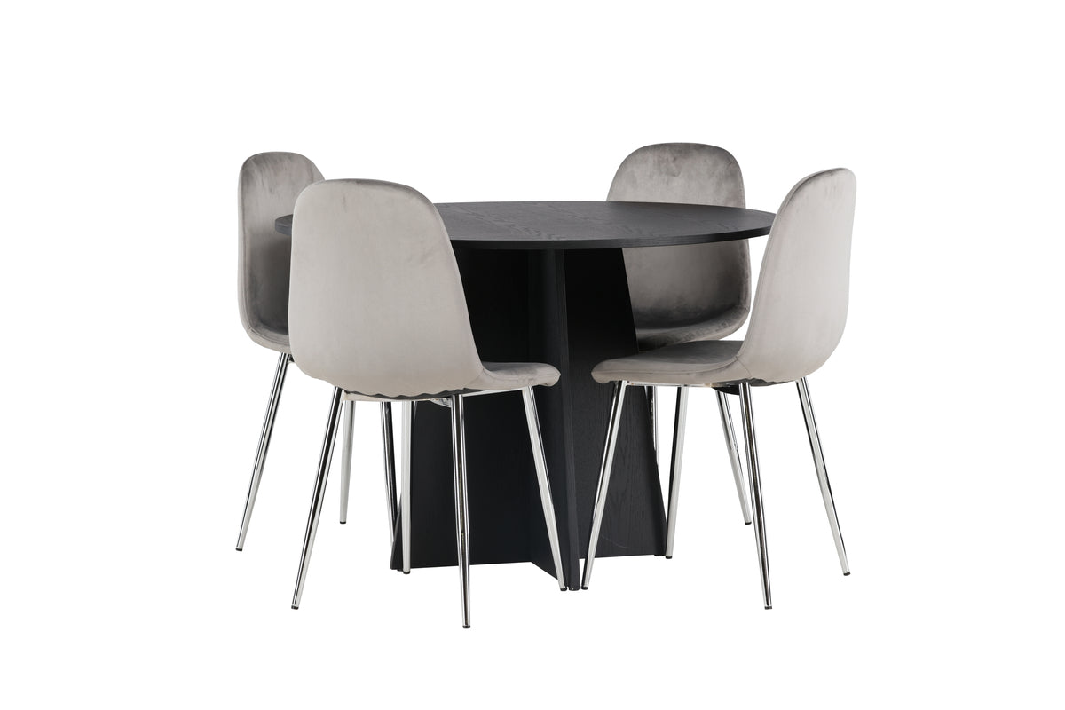 Venture Design Bootcut & Eva Runda Matbord ⌀110 Svart + Matstolar 2-pack Ljusgrå