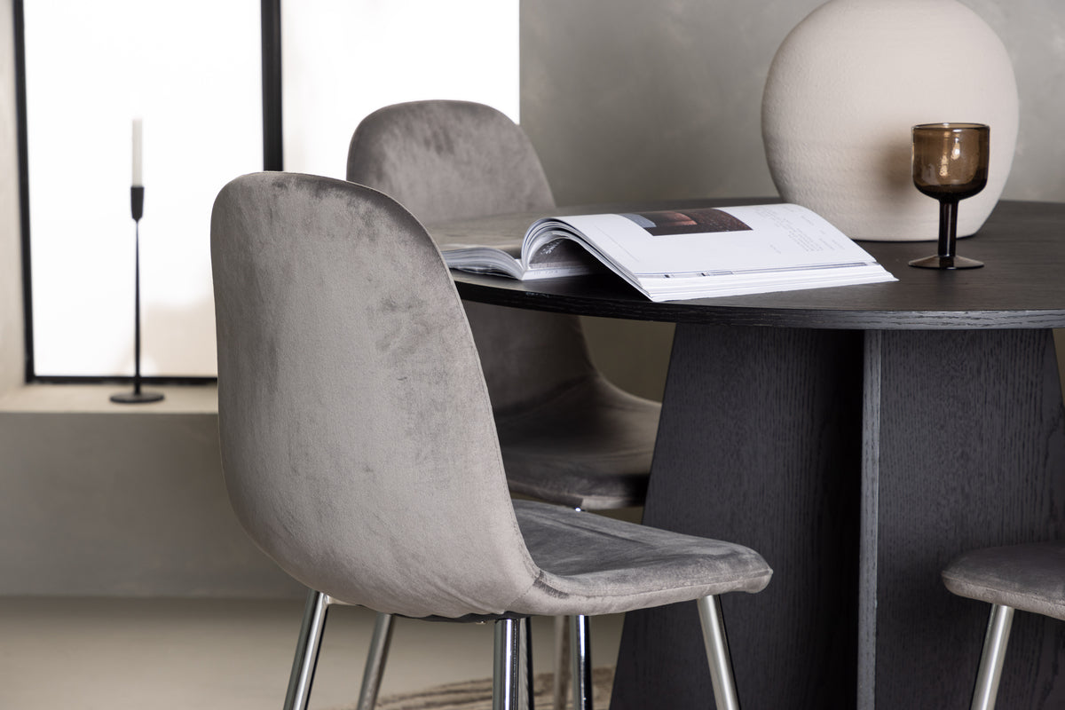 Venture Design Bootcut & Eva Runda Matbord ⌀110 Svart + Matstolar 2-pack Ljusgrå