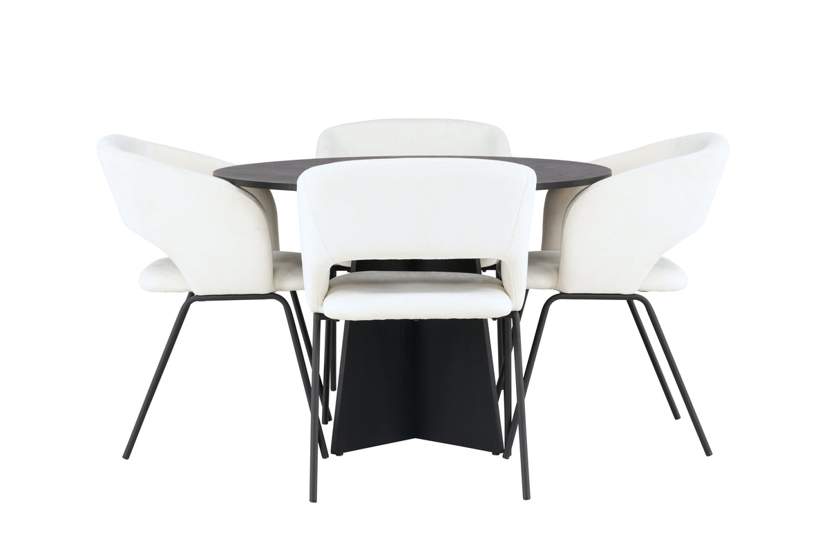 Venture Design Bootcut & Day Runda Matbord ⌀110 Svart + Matstolar 2-pack Off-white