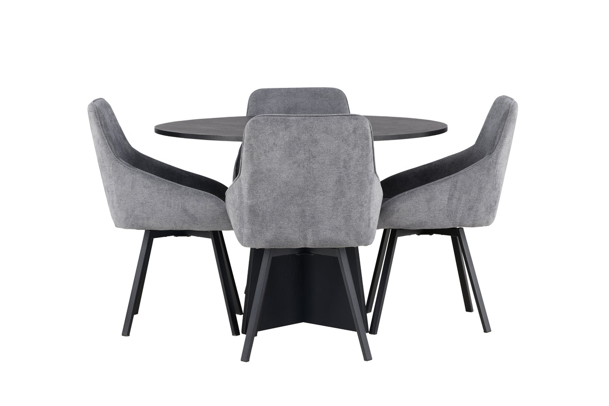 Venture Design Bootcut & Rosie Runda Matbord ⌀110 Svart + Matstolar 2-pack Grå