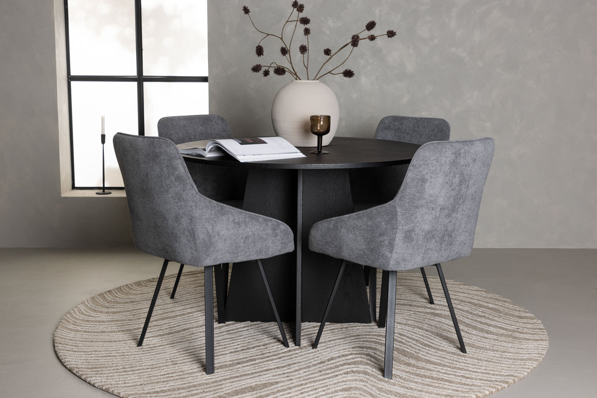 Venture Design Bootcut & Rosie Runda Matbord ⌀110 Svart + Matstolar 2-pack Grå