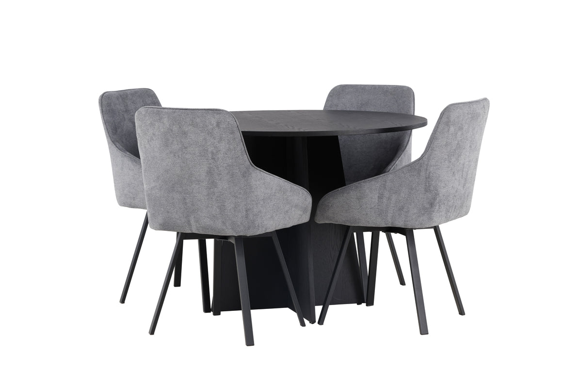 Venture Design Bootcut & Rosie Runda Matbord ⌀110 Svart + Matstolar 2-pack Grå