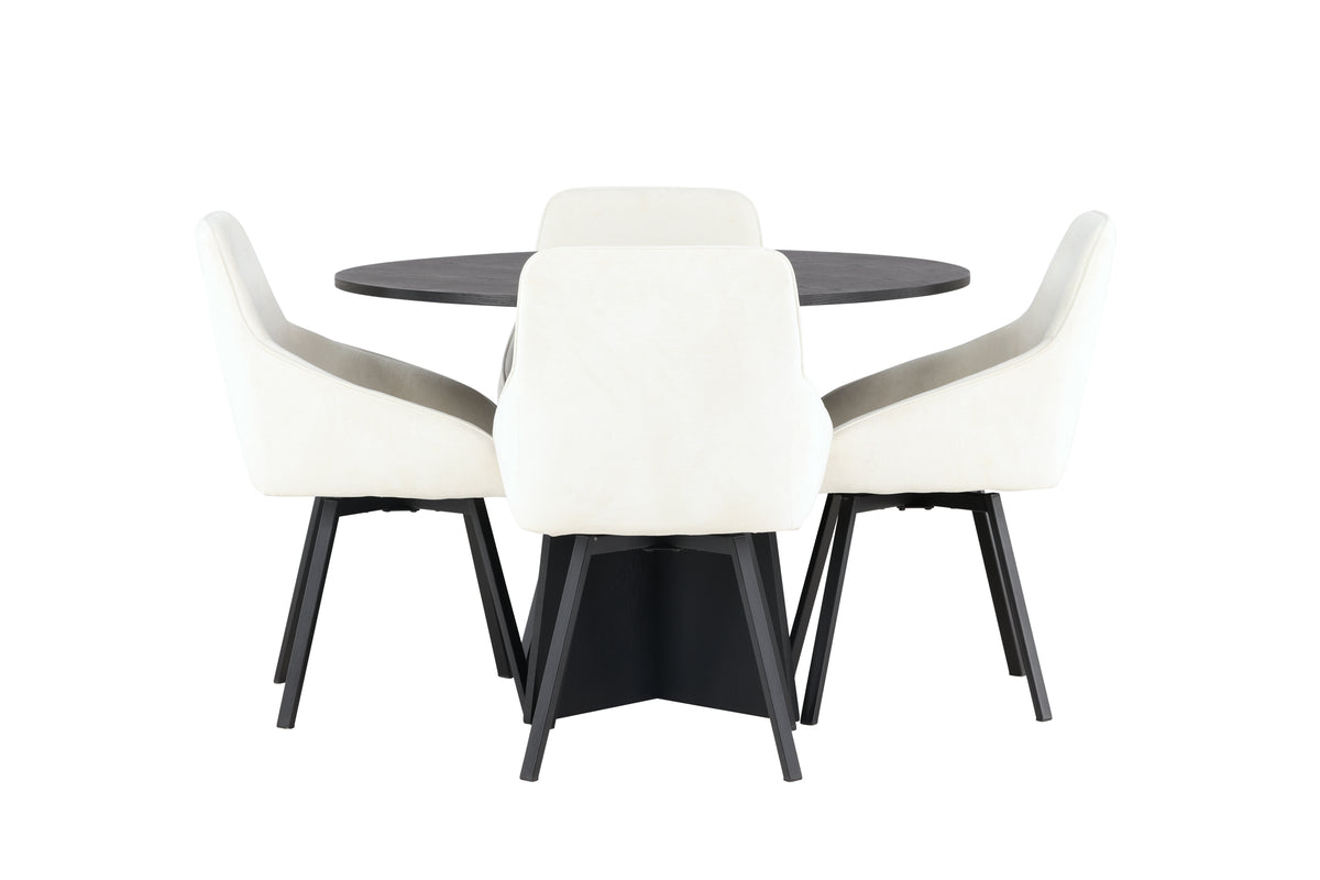 Venture Design Bootcut & Rosie Runda Matbord ⌀110 Svart + Matstolar 2-pack Beige