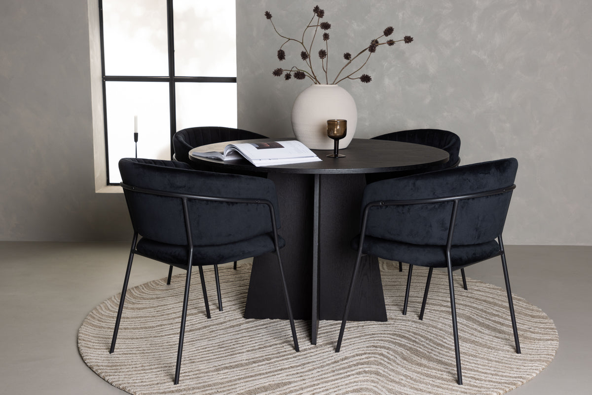 Venture Design Bootcut & Selma Runda Matbord ⌀110 Svart + Matstolar 2-pack Svart