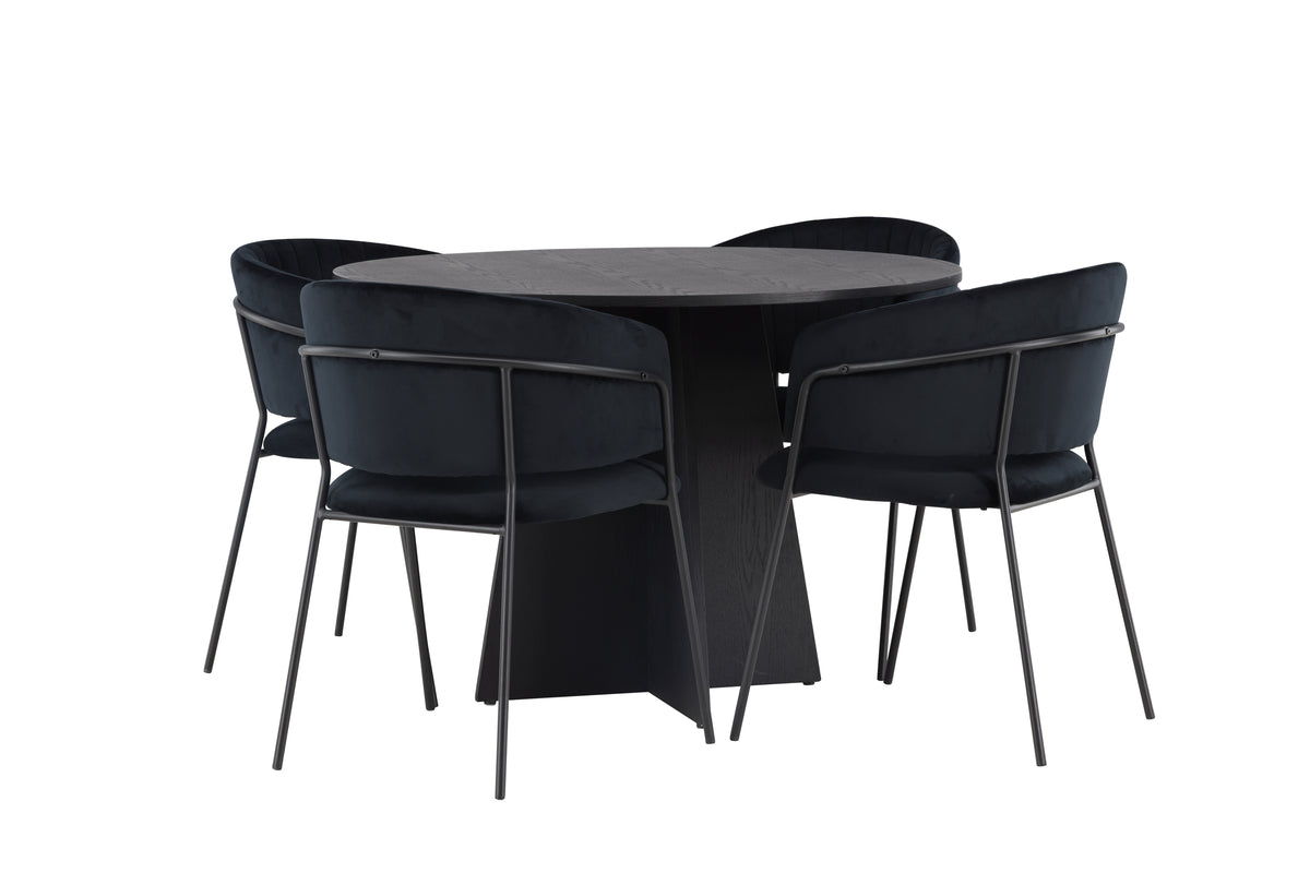 Venture Design Bootcut & Selma Runda Matbord ⌀110 Svart + Matstolar 2-pack Svart