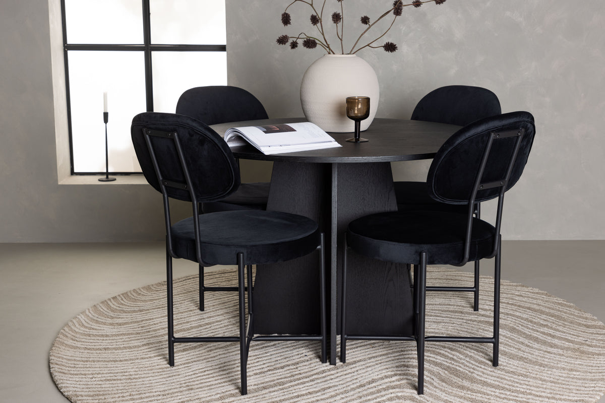 Venture Design Bootcut & Stella Runda Matbord ⌀110 Svart + Matstolar 2-pack Svart