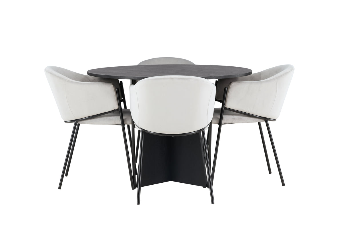 Venture Design Bootcut & Evelina Runda Matbord ⌀110 Svart + Matstolar 2-pack Grå