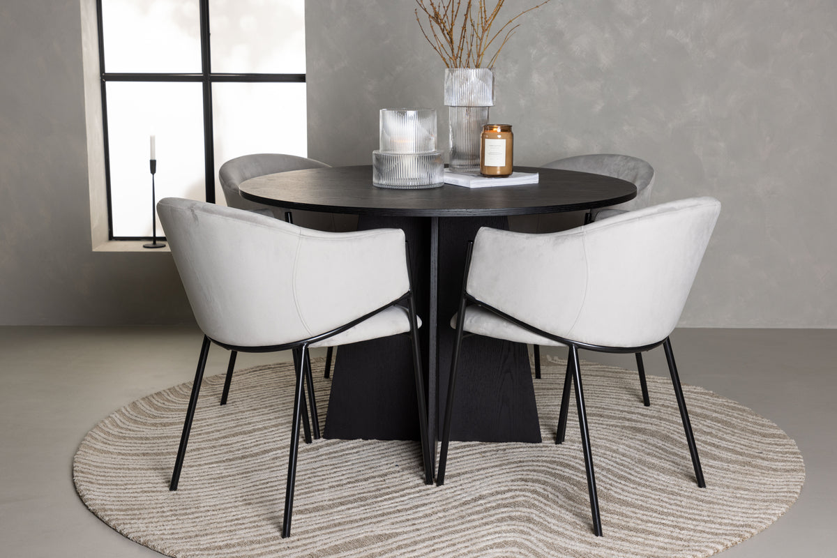 Venture Design Bootcut & Evelina Runda Matbord ⌀110 Svart + Matstolar 2-pack Grå