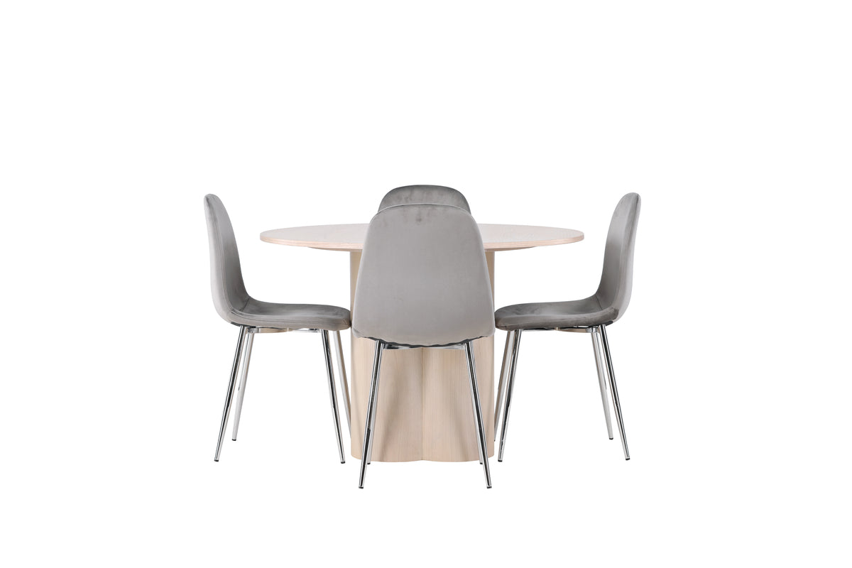 Venture Design Olivia & Eva Runda Matbord ⌀110 Vitputsad + Matstolar 2-pack Ljusgrå