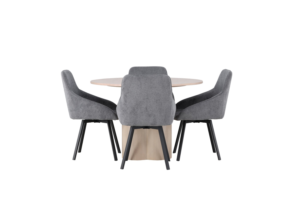 Venture Design Olivia & Rosie Runda Matbord ⌀110 Vitputsad + Matstolar 2-pack Grå