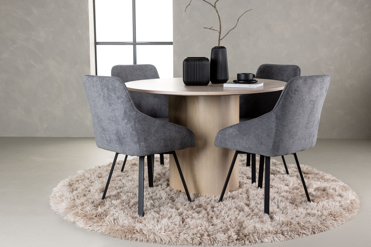 Venture Design Olivia & Rosie Runda Matbord ⌀110 Vitputsad + Matstolar 2-pack Grå