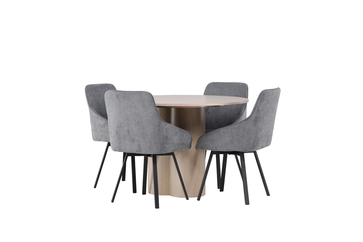 Venture Design Olivia & Rosie Runda Matbord ⌀110 Vitputsad + Matstolar 2-pack Grå