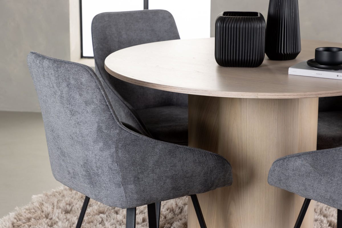Venture Design Olivia & Rosie Runda Matbord ⌀110 Vitputsad + Matstolar 2-pack Grå