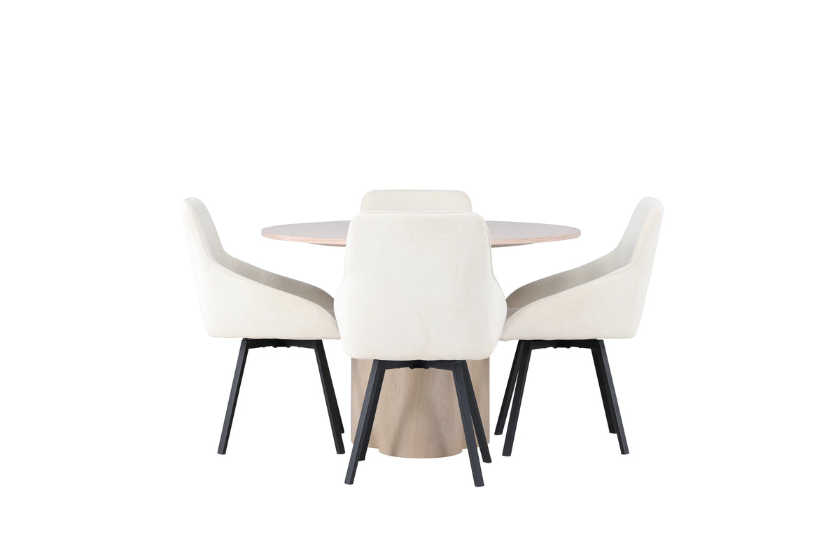 Venture Design Olivia & Rosie Runda Matbord ⌀110 Vitputsad + Matstolar 2-pack Beige