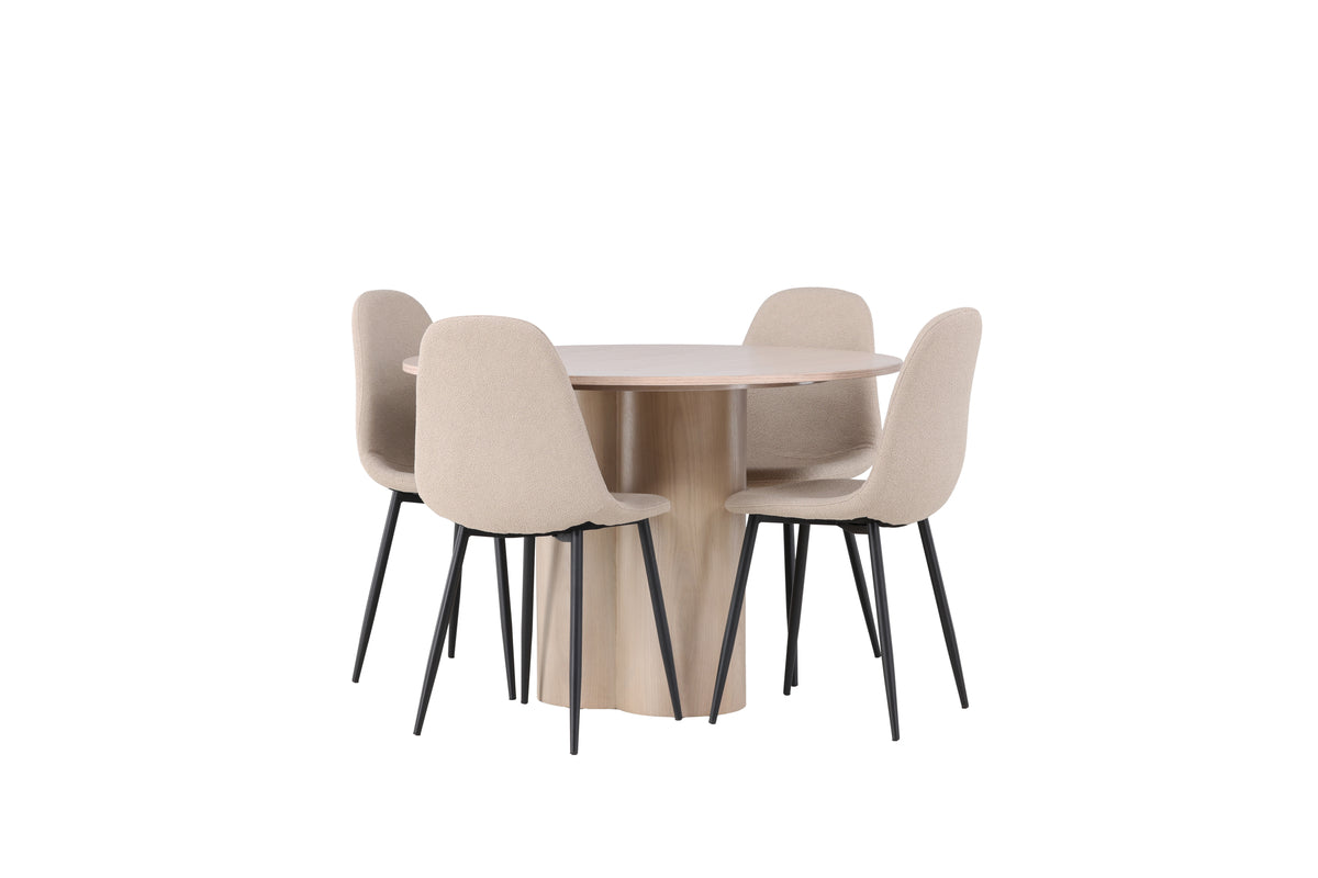 Venture Design Olivia & Polar Runda Matbord ⌀110 Vitputsad + Matstolar 2-pack Beige
