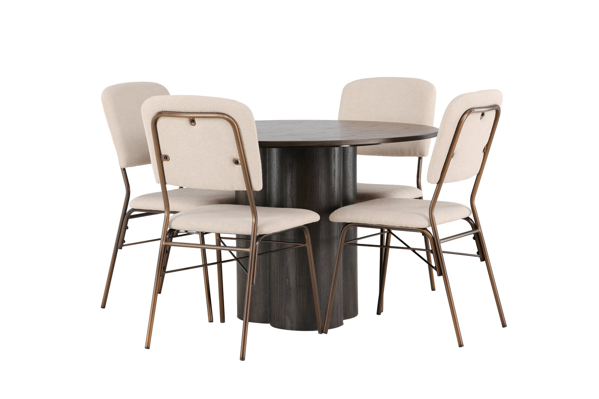 Venture Design Olivia & Seda Runda Matbord ⌀110 Mocka + Matstolar 2-pack Beige