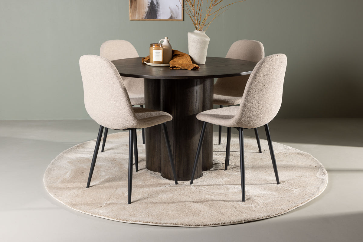 Venture Design Olivia & Polar Runda Matbord ⌀110 Mocka + Matstolar 2-pack Beige