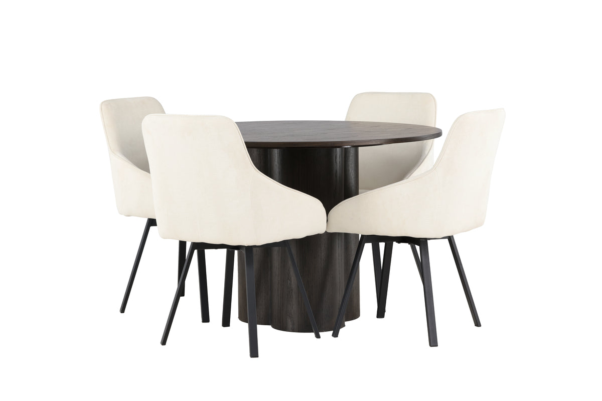 Venture Design Olivia & Rosie Runda Matbord ⌀110 Mocka + Matstolar 2-pack Beige