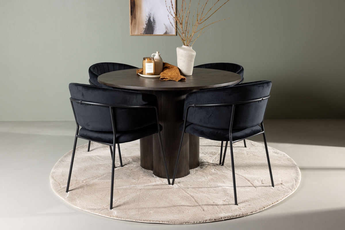 Venture Design Olivia & Selma Runda Matbord ⌀110 Mocka + Matstolar 2-pack Svart