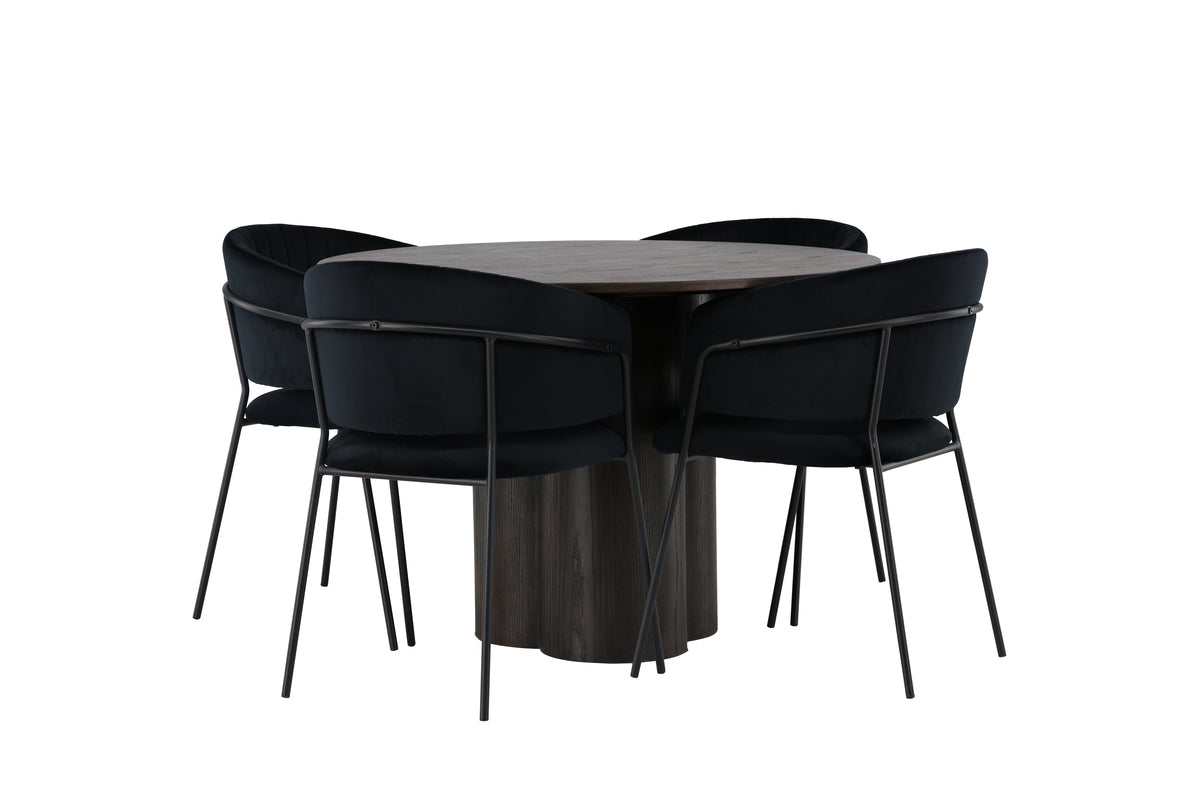 Venture Design Olivia & Selma Runda Matbord ⌀110 Mocka + Matstolar 2-pack Svart