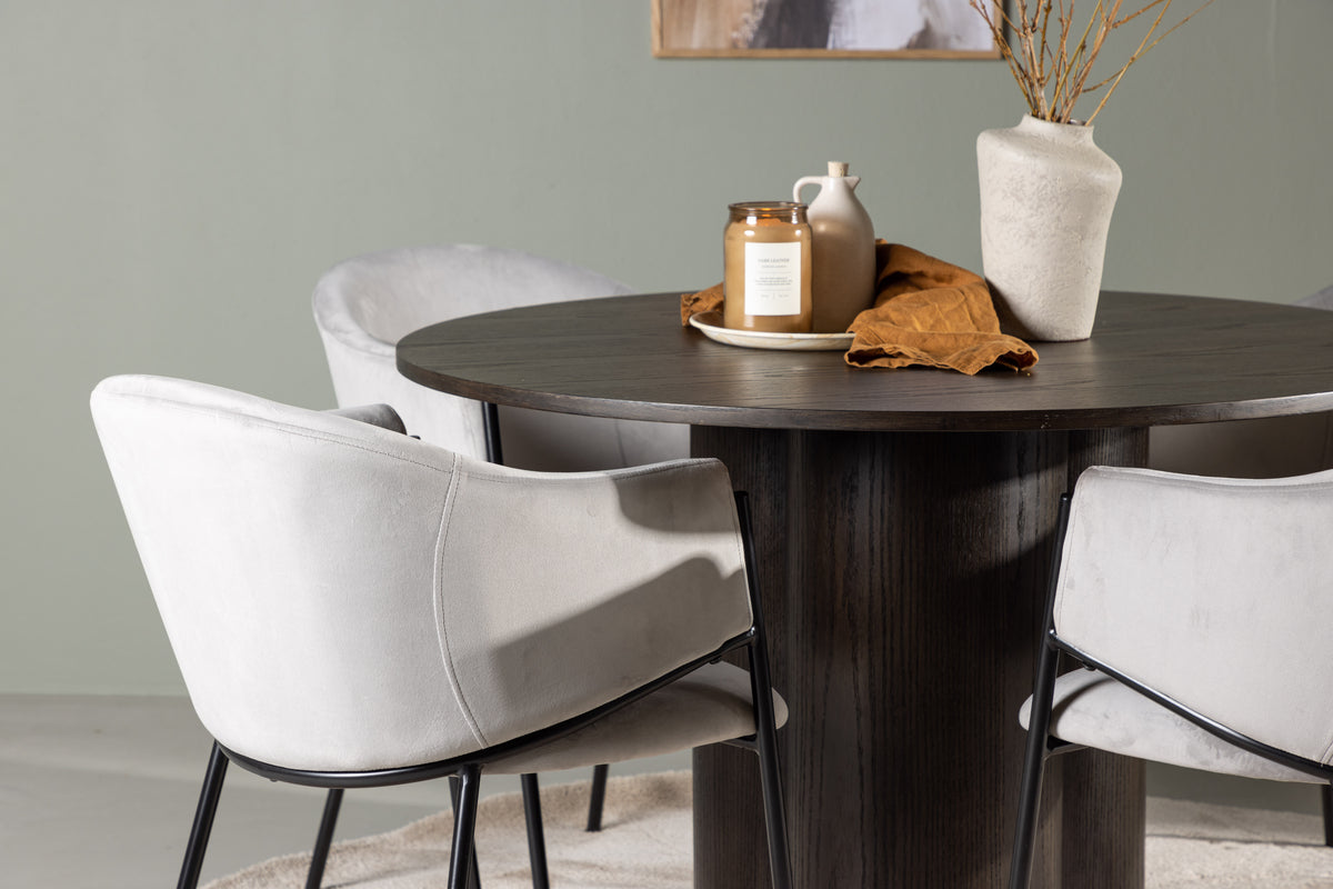 Venture Design Olivia & Evelina Runda Matbord ⌀110 Mocka + Matstolar 2-pack Grå