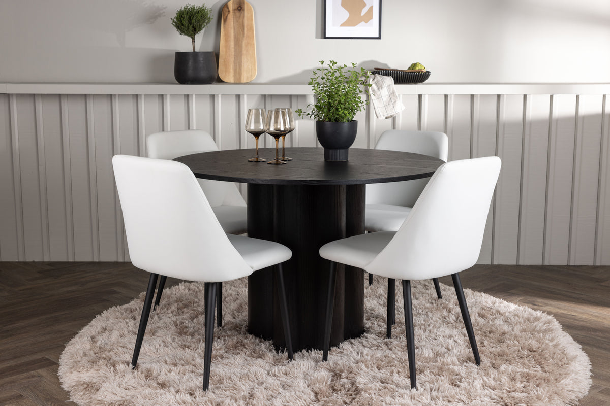Venture Design Olivia & Night Runda Matbord ⌀110 Svart + Matstolar 2-pack Vit