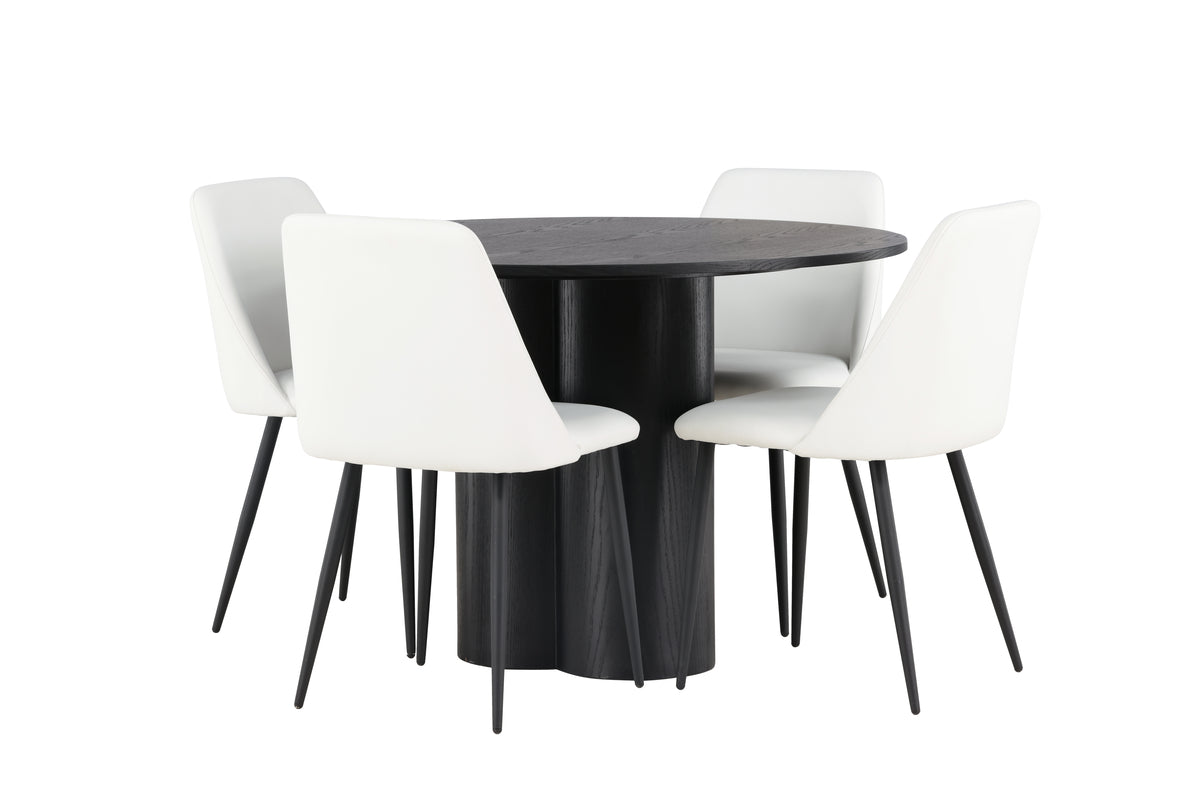 Venture Design Olivia & Night Runda Matbord ⌀110 Svart + Matstolar 2-pack Vit