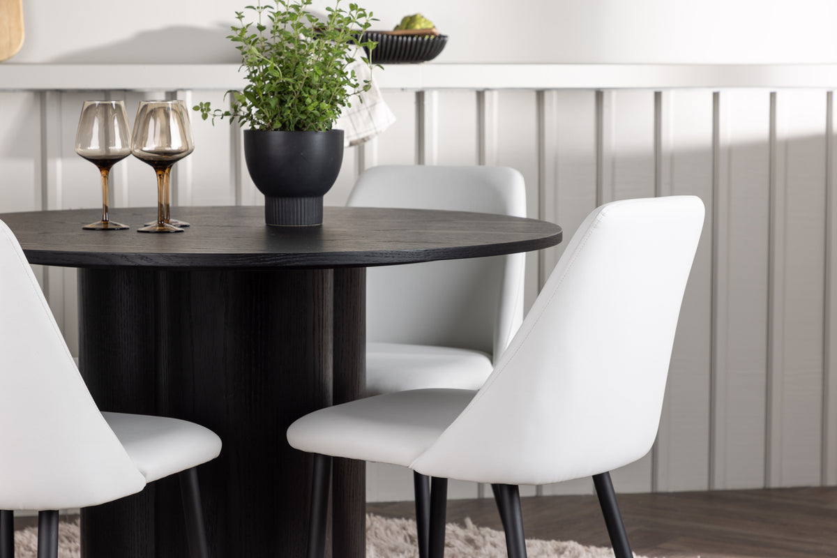 Venture Design Olivia & Night Runda Matbord ⌀110 Svart + Matstolar 2-pack Vit