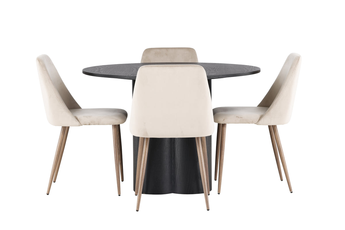 Venture Design Olivia & Night Runda Matbord ⌀110 Svart + Matstolar 2-pack Beige