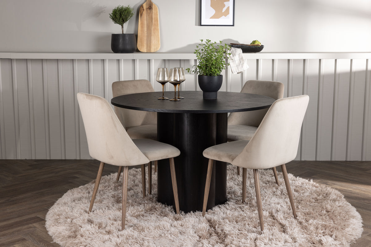 Venture Design Olivia & Night Runda Matbord ⌀110 Svart + Matstolar 2-pack Beige