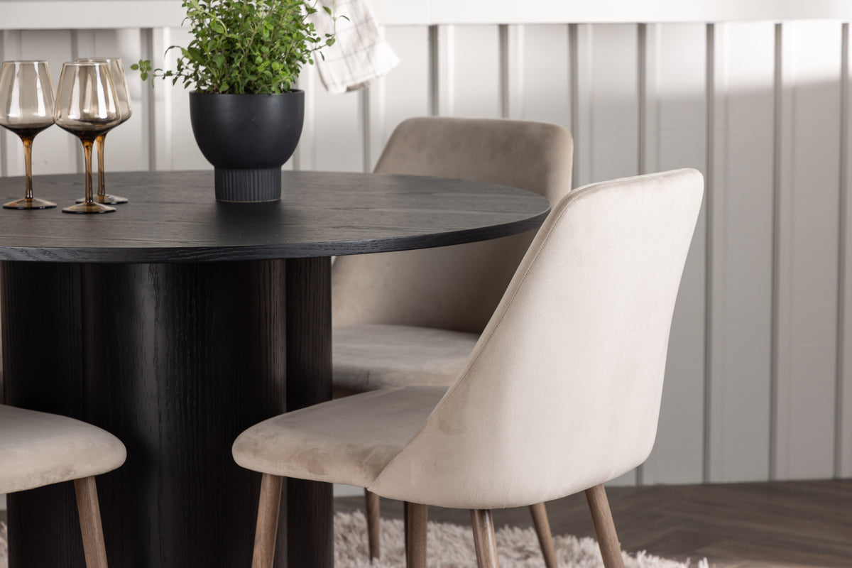 Venture Design Olivia & Night Runda Matbord ⌀110 Svart + Matstolar 2-pack Beige