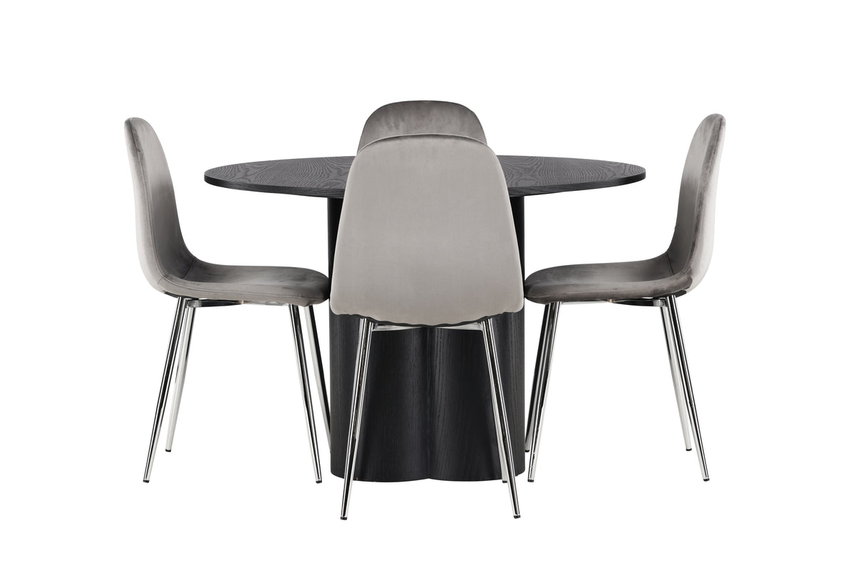 Venture Design Olivia & Eva Runda Matbord ⌀110 Svart + Matstolar 2-pack Ljusgrå