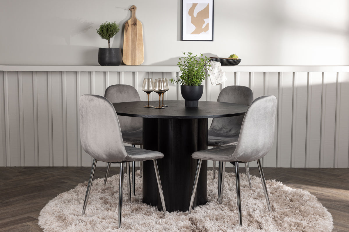 Venture Design Olivia & Eva Runda Matbord ⌀110 Svart + Matstolar 2-pack Ljusgrå