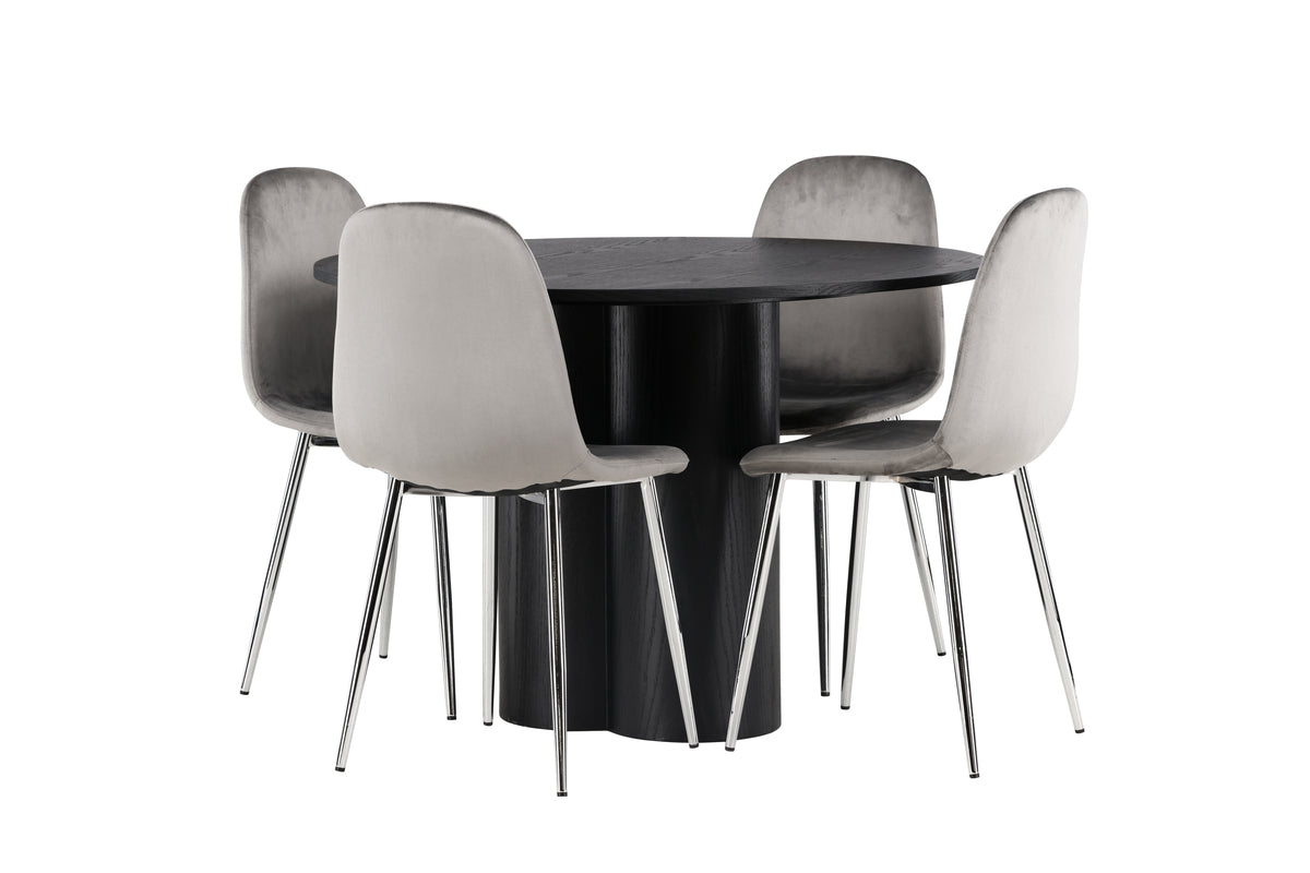 Venture Design Olivia & Eva Runda Matbord ⌀110 Svart + Matstolar 2-pack Ljusgrå