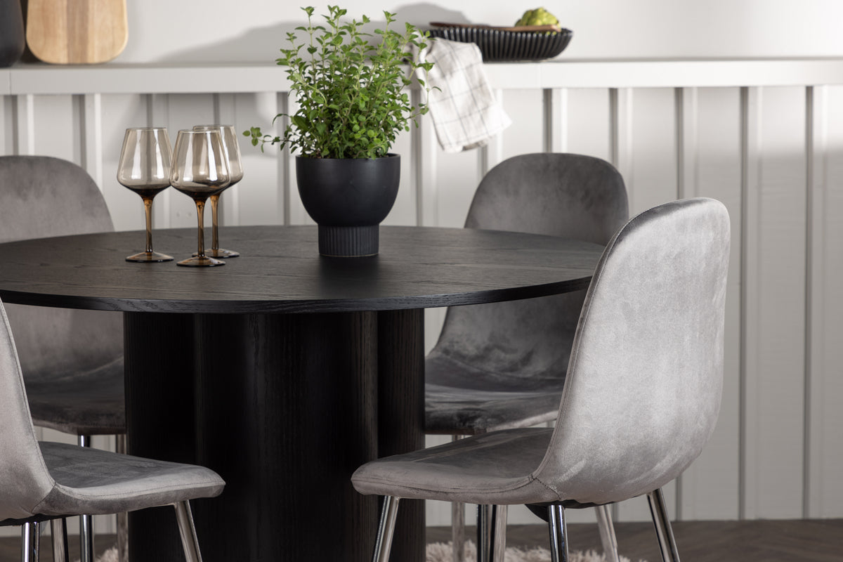 Venture Design Olivia & Eva Runda Matbord ⌀110 Svart + Matstolar 2-pack Ljusgrå