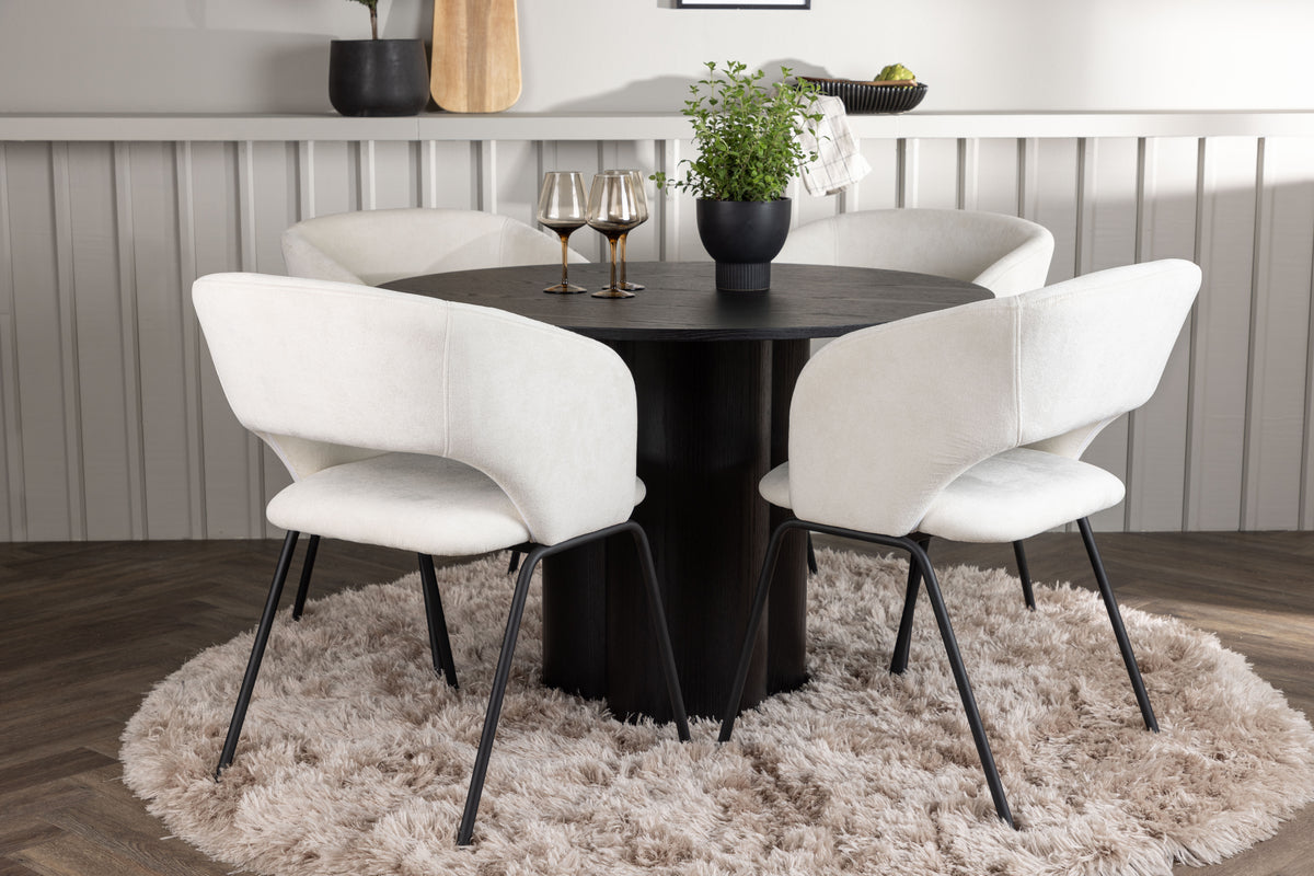 Venture Design Olivia & Day Runda Matbord ⌀110 Svart + Matstolar 2-pack Off-white
