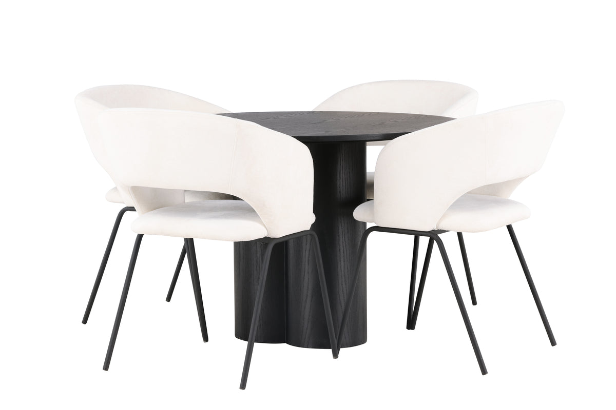 Venture Design Olivia & Day Runda Matbord ⌀110 Svart + Matstolar 2-pack Off-white
