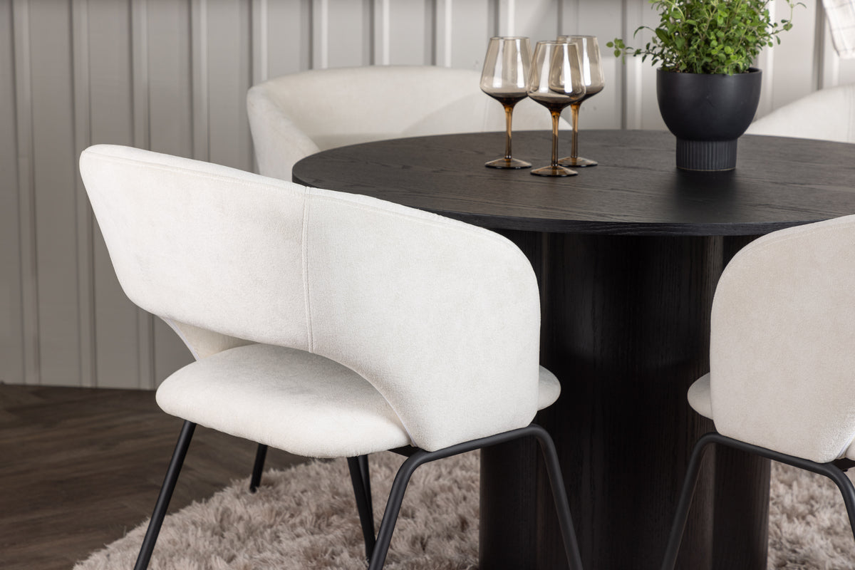 Venture Design Olivia & Day Runda Matbord ⌀110 Svart + Matstolar 2-pack Off-white