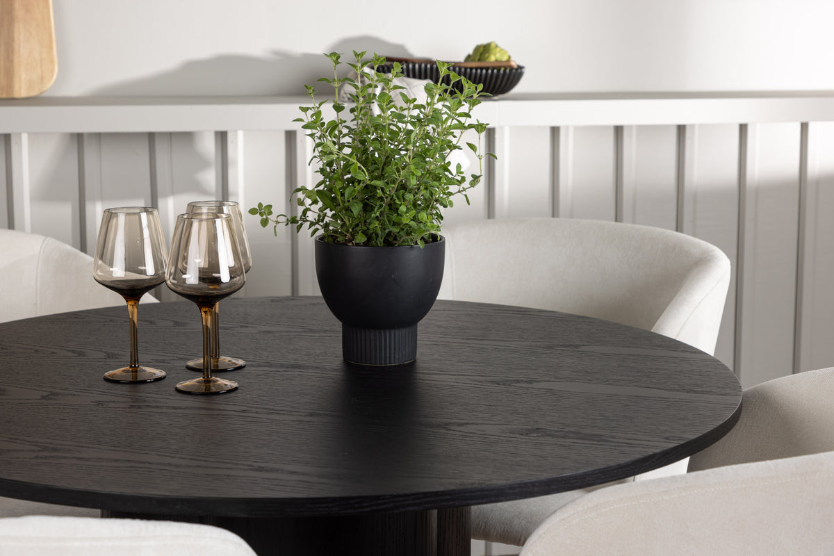 Venture Design Olivia & Day Runda Matbord ⌀110 Svart + Matstolar 2-pack Off-white