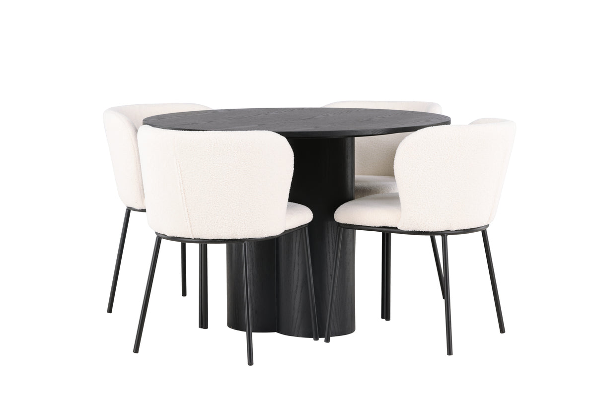 Venture Design Olivia & Edina Runda Matbord ⌀110 Svart + Matstolar 2-pack Vit