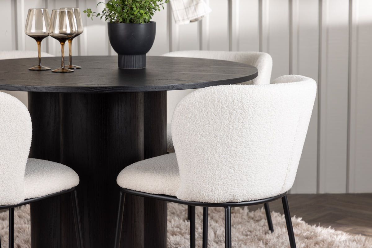 Venture Design Olivia & Edina Runda Matbord ⌀110 Svart + Matstolar 2-pack Vit