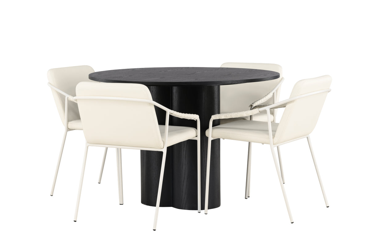 Venture Design Olivia & Tvist Runda Matbord ⌀110 Svart + Matstolar 2-pack Beige
