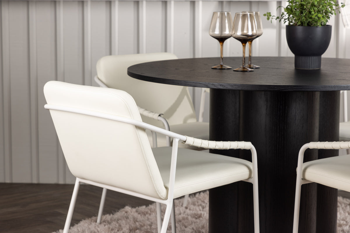 Venture Design Olivia & Tvist Runda Matbord ⌀110 Svart + Matstolar 2-pack Beige