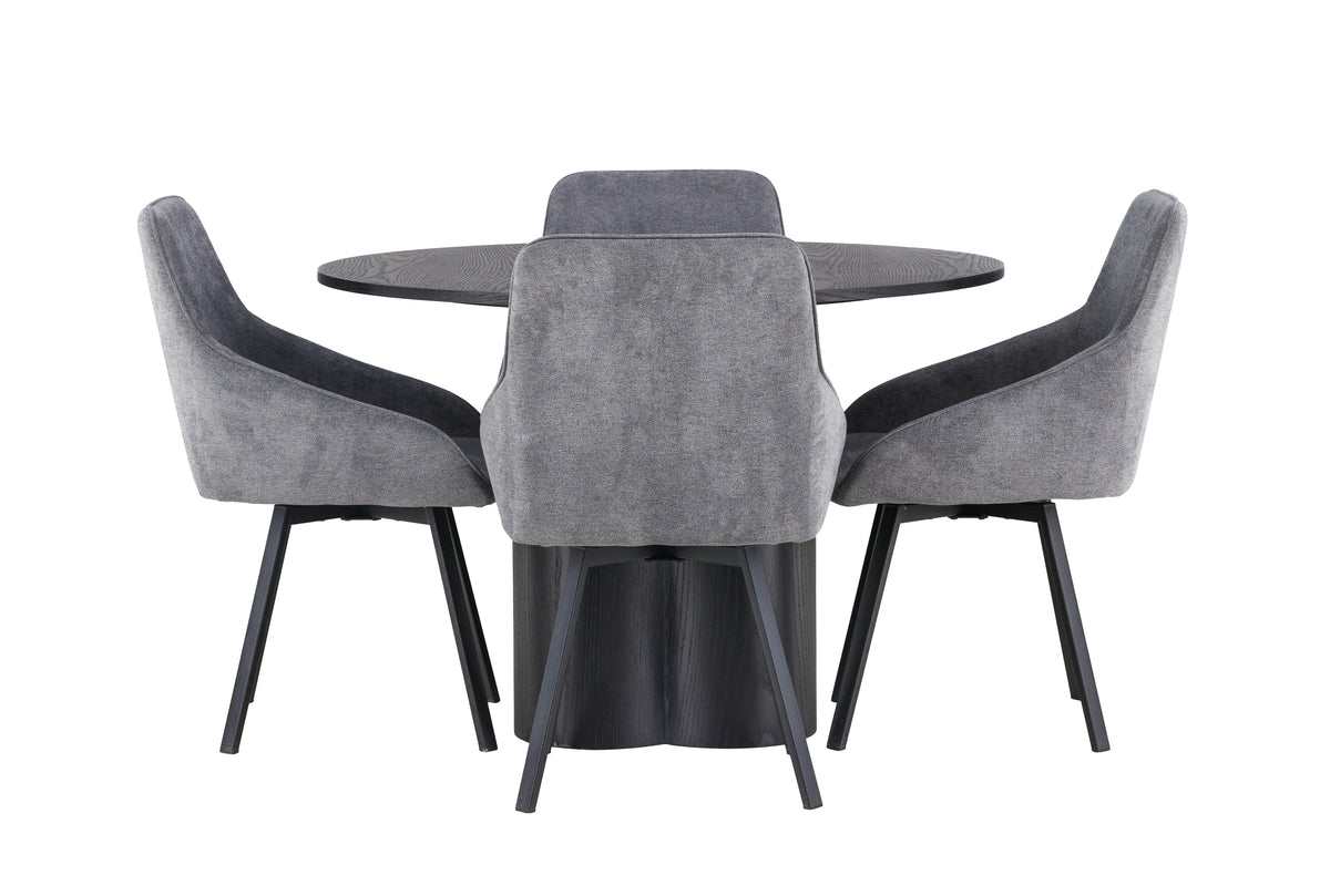 Venture Design Olivia & Rosie Runda Matbord ⌀110 Svart + Matstolar 2-pack Grå