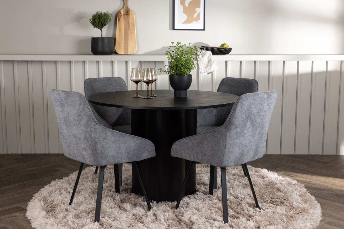 Venture Design Olivia & Rosie Runda Matbord ⌀110 Svart + Matstolar 2-pack Grå