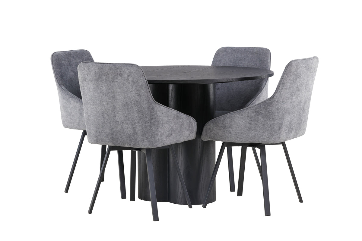 Venture Design Olivia & Rosie Runda Matbord ⌀110 Svart + Matstolar 2-pack Grå