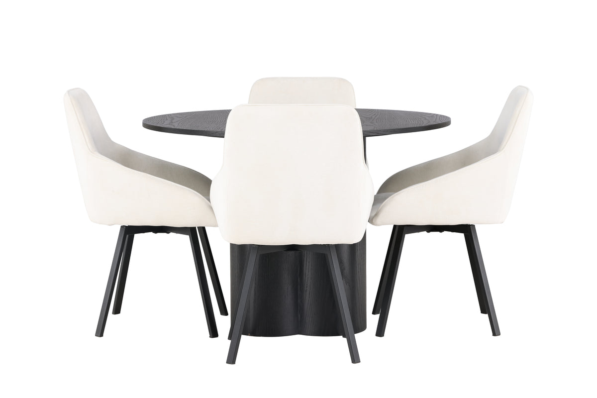 Venture Design Olivia & Rosie Runda Matbord ⌀110 Svart + Matstolar 2-pack Beige