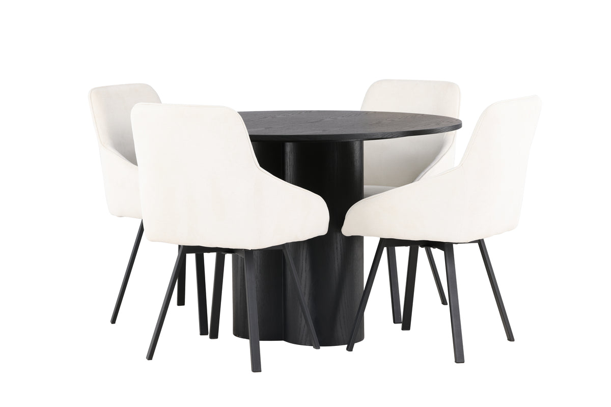 Venture Design Olivia & Rosie Runda Matbord ⌀110 Svart + Matstolar 2-pack Beige