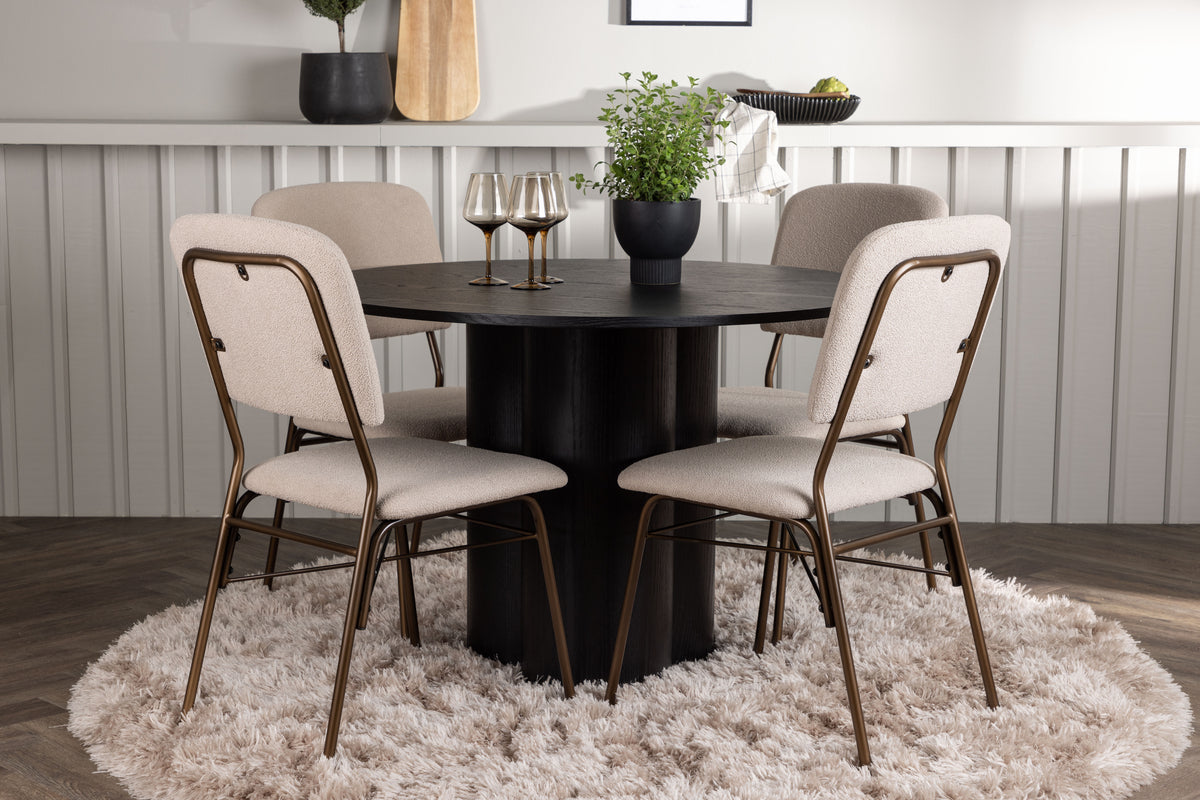 Venture Design Olivia & Seda Runda Matbord ⌀110 Svart + Matstolar 2-pack Beige