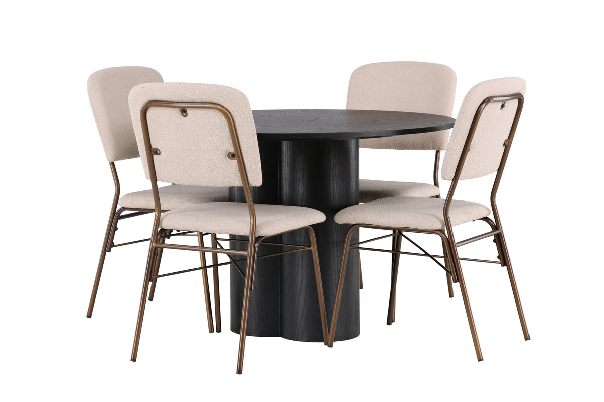Venture Design Olivia & Seda Runda Matbord ⌀110 Svart + Matstolar 2-pack Beige